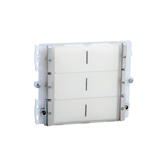 COMELIT - Serie Ikall - Modulo 6 pulsanti, sistema tradizionale, cartellini portanome, illuminazione LED blu/bianco/spento 33426