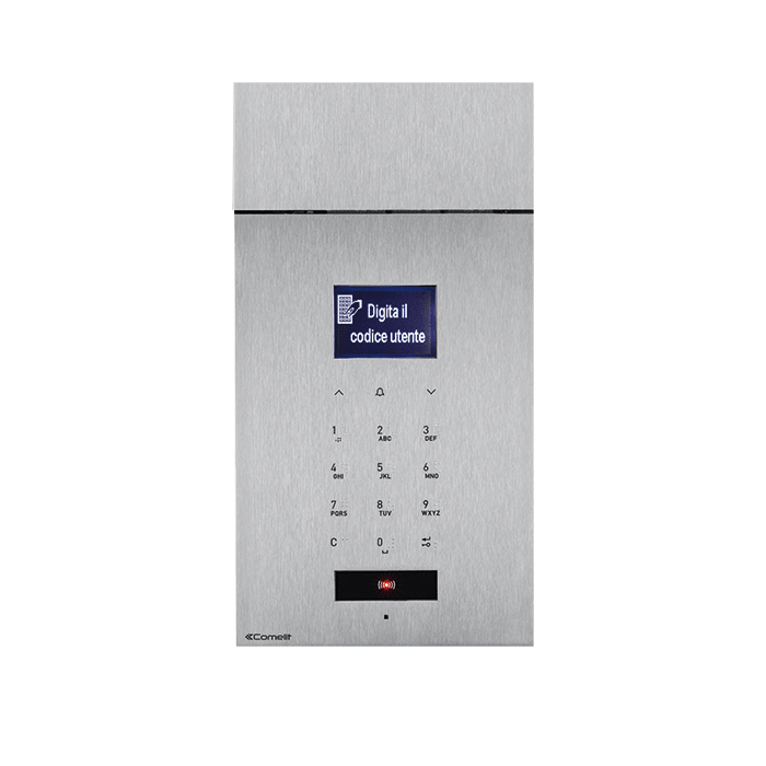 COMELIT - Serie 3one6 - Pulsantiera audio da incasso, acciaio inox AISI 316, sistema Simplebus 1, display LCD, 15 pulsanti sense, IK08