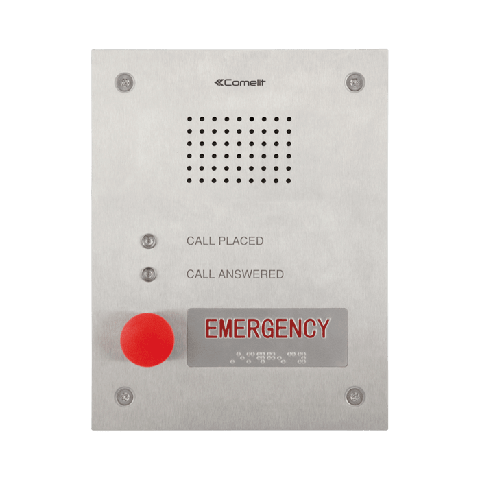 COMELIT - Serie Emergency - Pulsantiera audio emergenza da incasso in acciaio inox, 1 pulsante con braille, compreso modulo audio 1682 e scatola incasso 3460EA