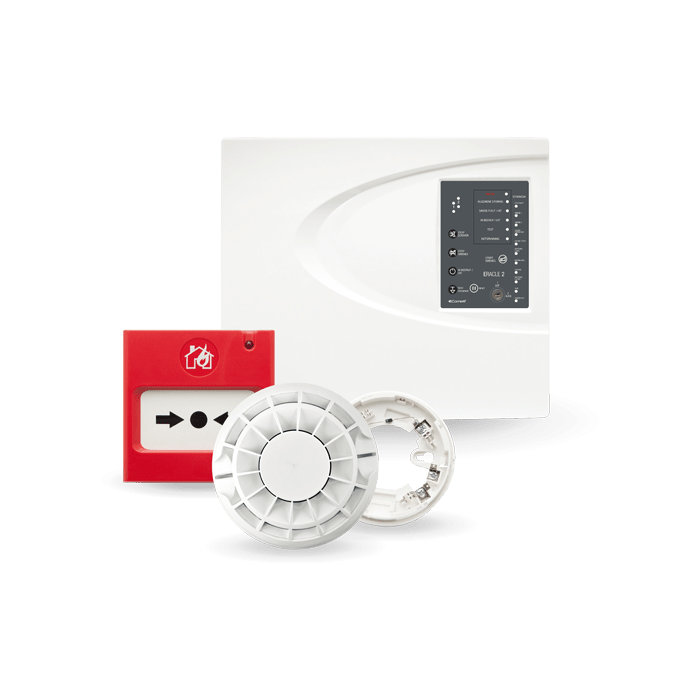 COMELIT - Kit centrale convenzionale 4 zone 43CPC004 + rivelatore fumo 43RFU100 + pulsante 43PAM000 + base diodo 43RBX001