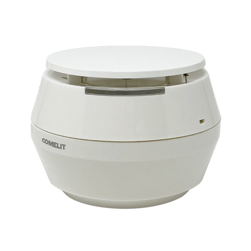 COMELIT - Serie LogiFire - Rivelatore termico wireless indirizzato, LED 360° e buzzer, portata >1000m campo aperto, 3xCR123A 10 anni