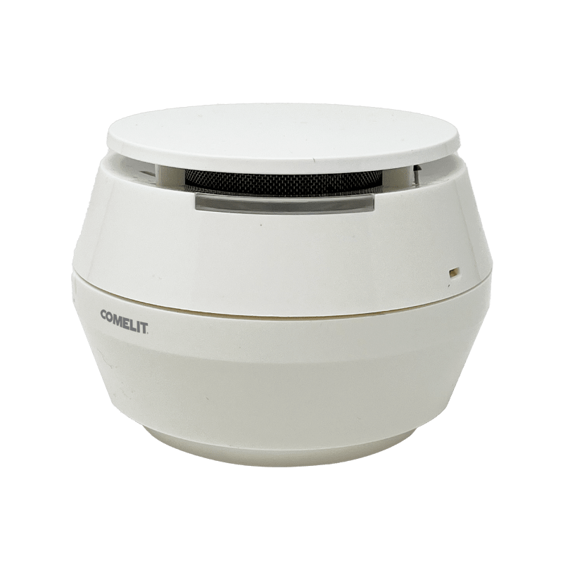 COMELIT - Serie LogiFire - Rivelatore ottico fumo wireless, Tyndall, LED 360°+buzzer, tamper, portata >1000m, 3xCR123A 10 anni, Ø108x76mm, IP30, EN54-7/25 45RFU100