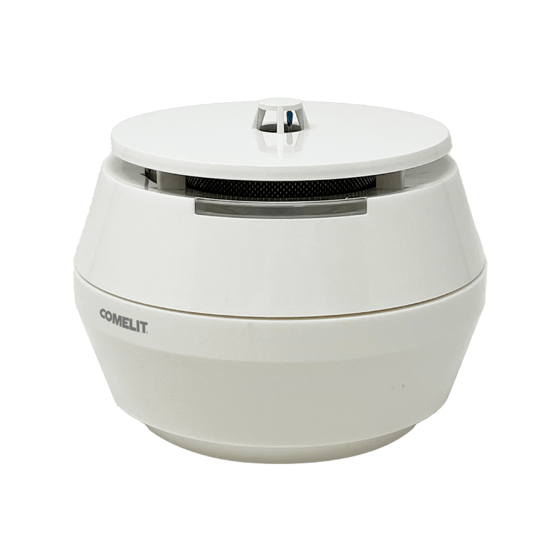 COMELIT - Serie LogiFire - Rivelatore multisensore wireless indirizzato fumo/calore, LED 360° e buzzer, portata >1000m, batteria 3xCR123A 10 anni