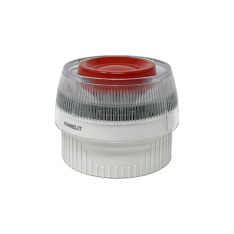 COMELIT - Serie LogiFire - Sirena wireless con lampeggiante indirizzata, 91dB(A), batteria 4xCR123A, protezione IP31, certificata EN 54-3, EN54-23 e EN 54-25.