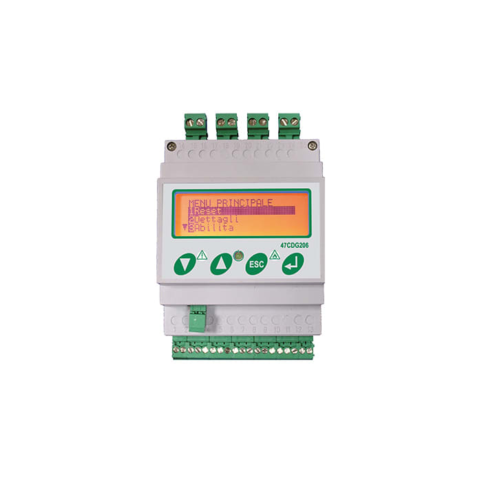 COMELIT - Centrale gas DIN 4 moduli, 2 sensori 4-20mA + max 4 con 2x47EDG020, 12-24VDC, parcheggi/industrie, gas infiammabili/tossici/O2