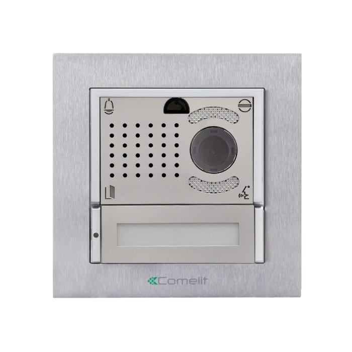 COMELIT - Serie Ikall Metal - Kit posto esterno monofamiliare, sistema ViP, pulsantiera silver 1 pulsante, gruppo A/V 4682HKD, indirizzo 100