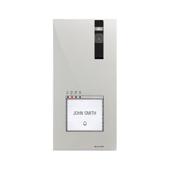 COMELIT - Serie Quadra - Posto esterno video kit da parete alluminio pressofuso, sistema ViP, 1-4 pulsanti configurabili, telecamera, LED, PoE