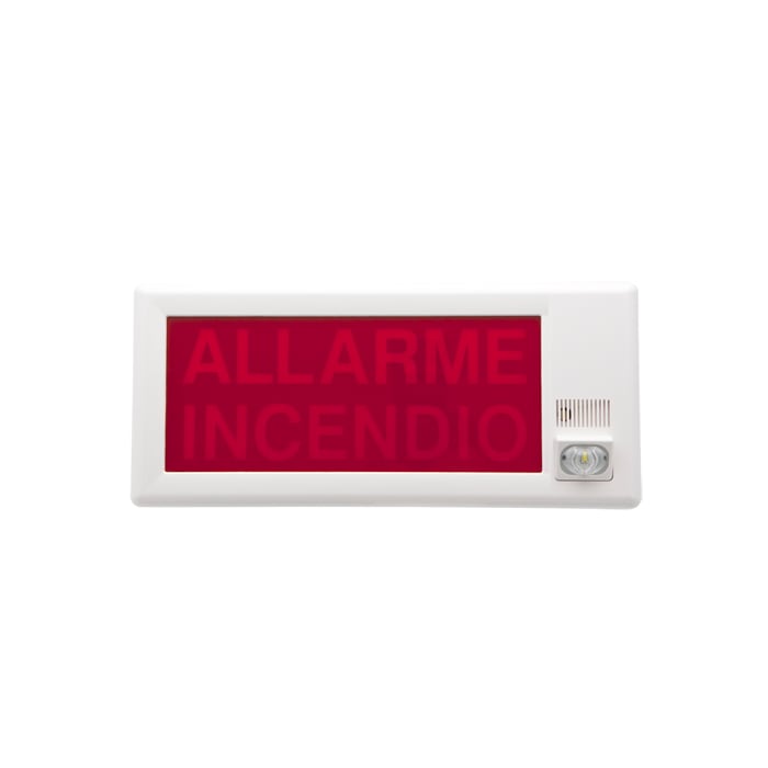 COMELIT - Targa ottico-acustica LED bianco lampeggiante, buzzer 79dB@1m, 50mA, copertura W 4,6x9,1m/O 4,9x9,1x9,9m, 292x130x68mm, EN54-3/23