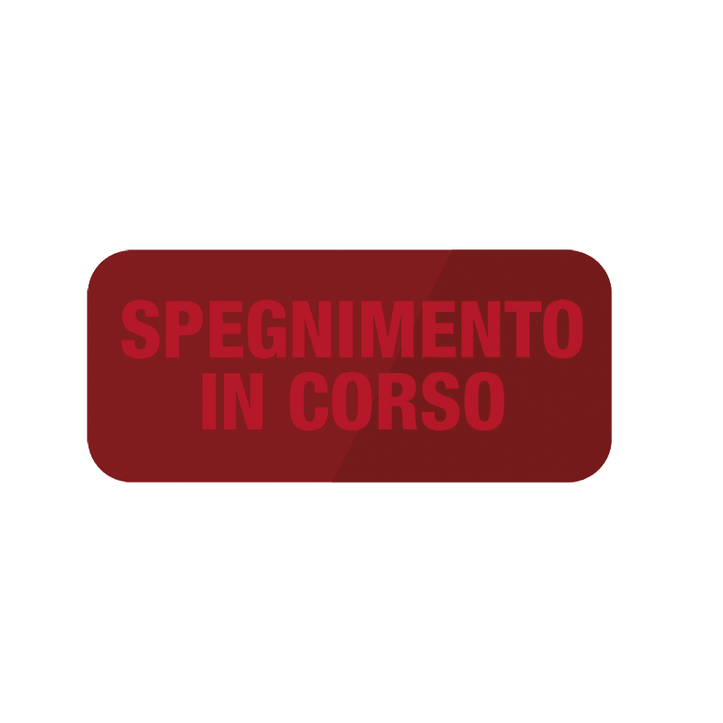 COMELIT - Scritta "SPEGNIMENTO IN CORSO" per pannello ottico-acustico 48CLU003, sfondo rosso, illuminazione LED