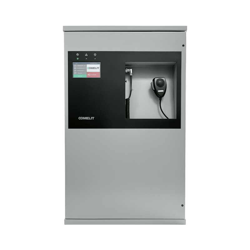 COMELIT - Serie LogiVox - Centrale EVAC compatta 6 zone, 500W totali linea A/B, display touch 4.3", microfono PTT, EN54-16/4
