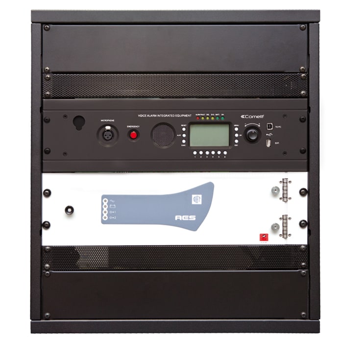 COMELIT - Centrale Rack EVAC 6 zone 250W, precablata, microfono 49MPA003 incluso, EN54-16/4