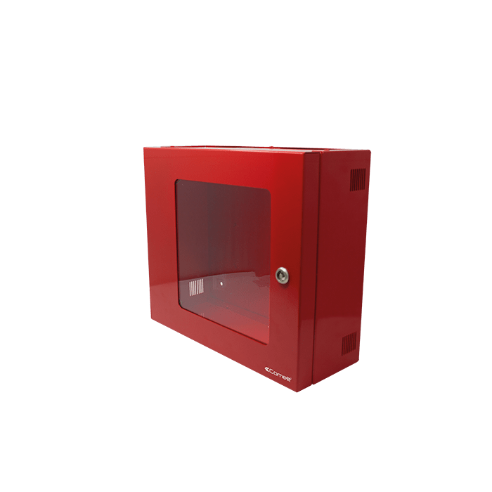 COMELIT - Armadio muro rosso per postazioni emergenza 49BME001/012/216, portella finestra trasparente, 370x320x137,8mm