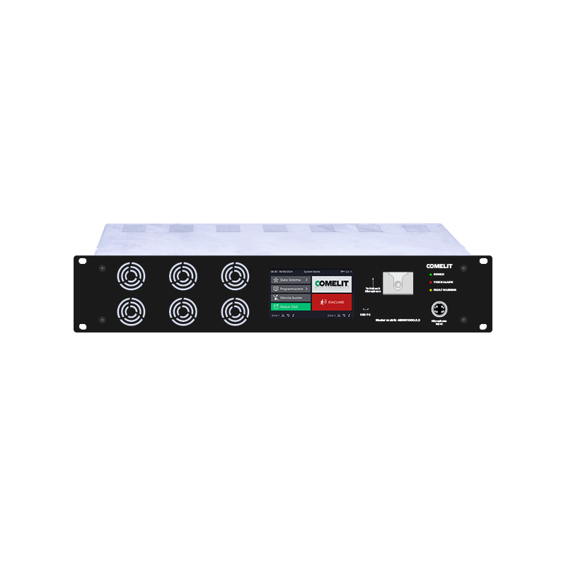 COMELIT - Serie Logirack - Matrice master 1000W con 3 amplificatori 2 zone, 2 unità modulari, sistema EVAC