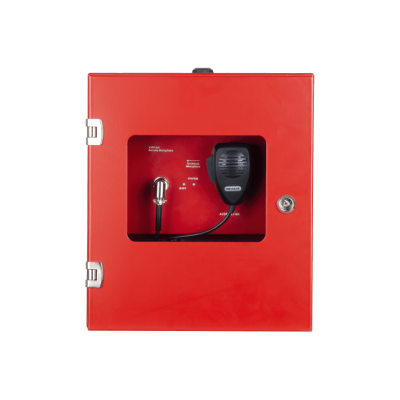 COMELIT - Armadio rosso a parete con microfono PTT, postazione emergenza VVF, serratura sicurezza