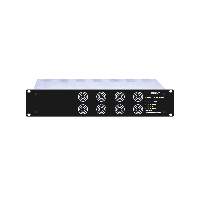 COMELIT - Serie Logirack - Matrice audio slave 1000W 4 zone, 2x500W cluster 2+2, 2 unità modulari, LED stato