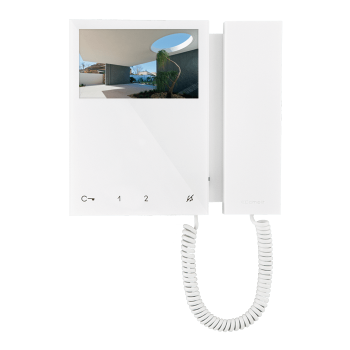 COMELIT - Serie Mini - Videocitofono 4.3"/16:9 con cornetta, sistema Simplebus 2, 4 pulsanti soft touch, LED stato porta