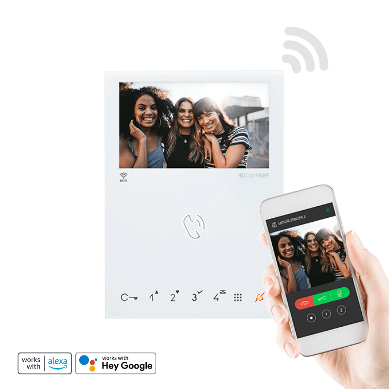COMELIT - Serie Mini Wi-Fi - Videocitofono vivavoce Wi-Fi 4.3", sistema Simplebus 2, app Comelit, riconoscimento facciale, Alexa/Google.