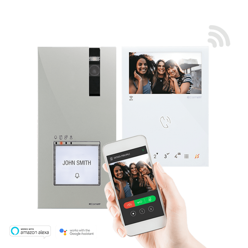 COMELIT - Serie Mini Wi-Fi- Kit video Quadra-Mini vivavoce Wi-Fi, sistema Simplebus 2, monofamiliare, app Comelit, riconoscimento facciale, monitor 6741W 8451V
