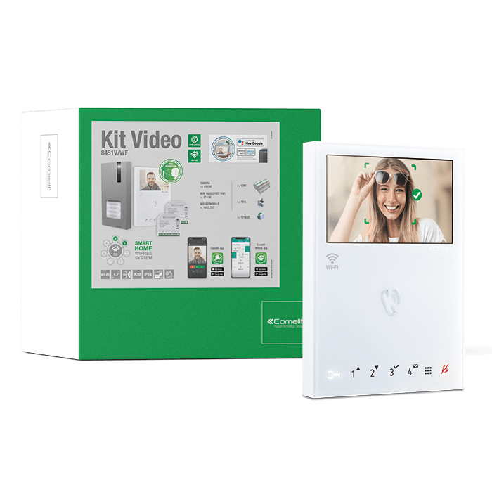 COMELIT - Serie WiFree - Kit integrazione videocitofonia Mini Wi-Fi + smart home, 2 moduli luci, pulsantiera Quadra 8451V/WF