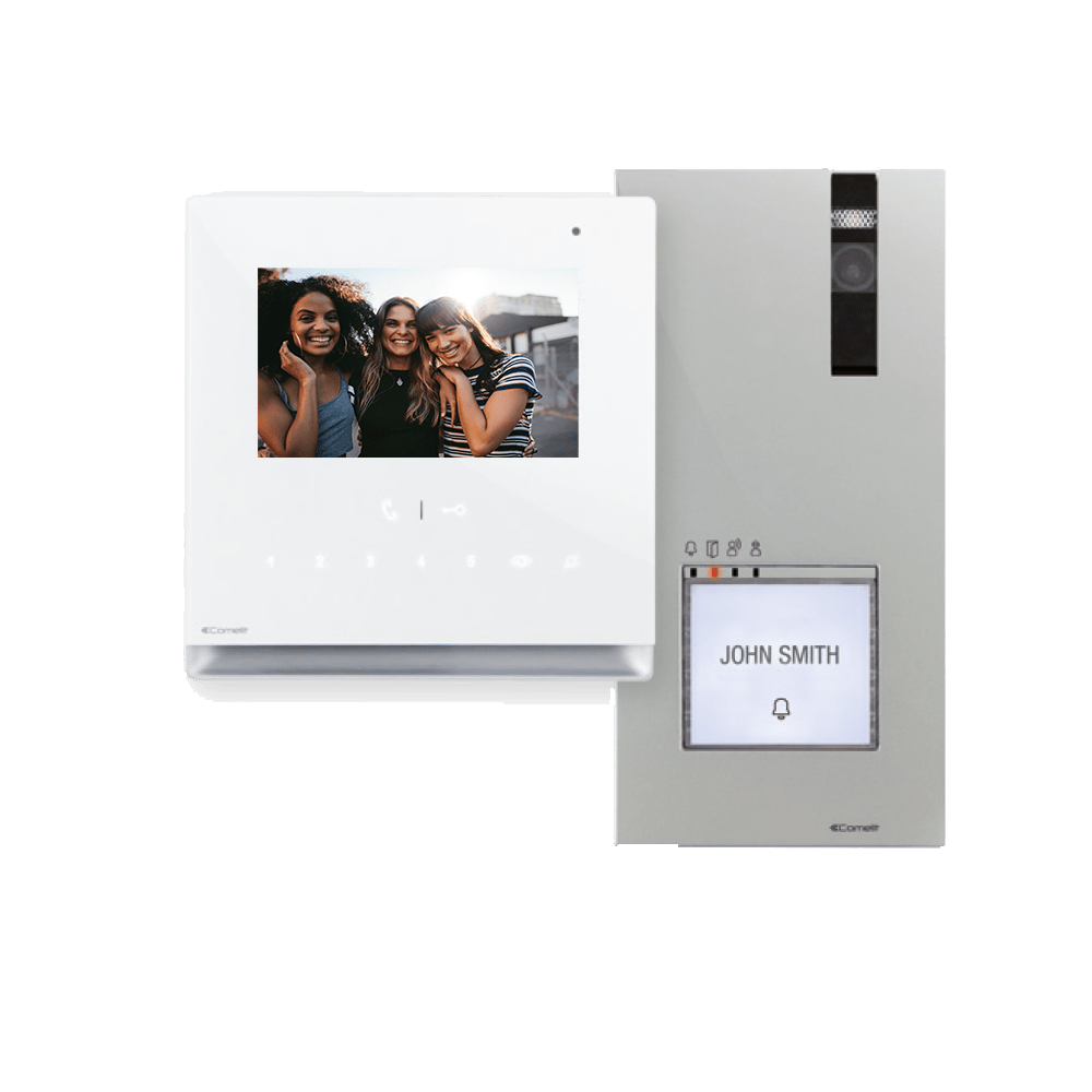COMELIT - Serie Icona - Kit video monofamiliare Quadra-Icona, sistema Simplebus 2, monitor vivavoce 6601W 8461I