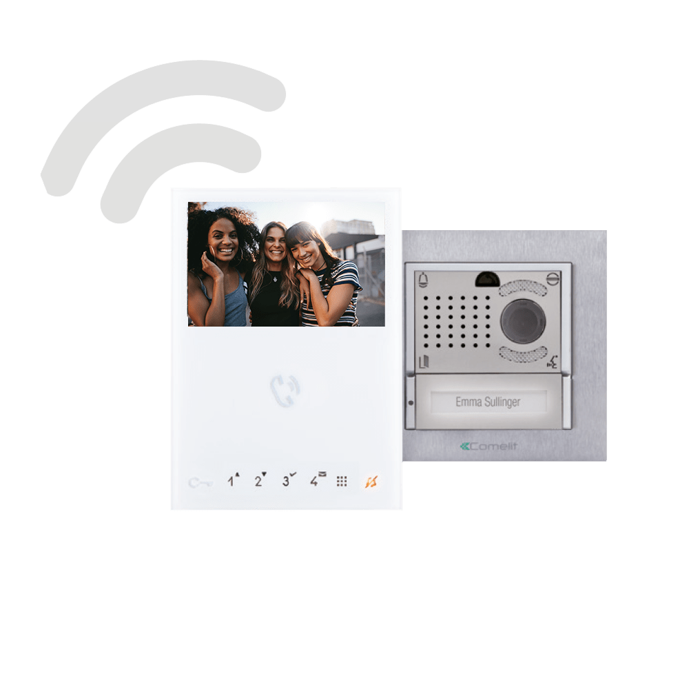COMELIT - Serie Mini - Kit video monofamiliare con posto esterno Ikall HD e monitor 4.3" Wi-Fi, sistema ViP, preprogrammato, codec H.264