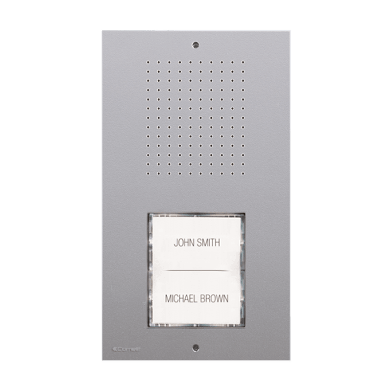 COMELIT - Serie Ciao - Pulsantiera audio da parete, sistema tradizionale 5 fili, pulsante basculante 1-2 chiamate, LED blu, IP54, IK08