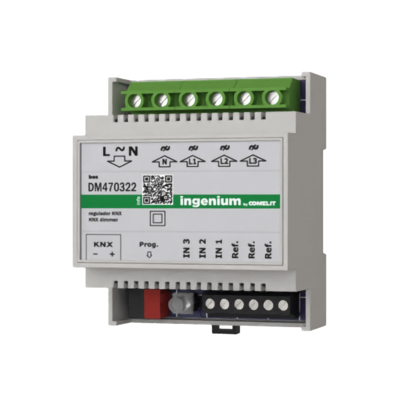 COMELIT - Dimmer KNX universale 3 canali 200W/canale, autodetect LED/alogene, 3 ingressi SELV, DIN 4 moduli