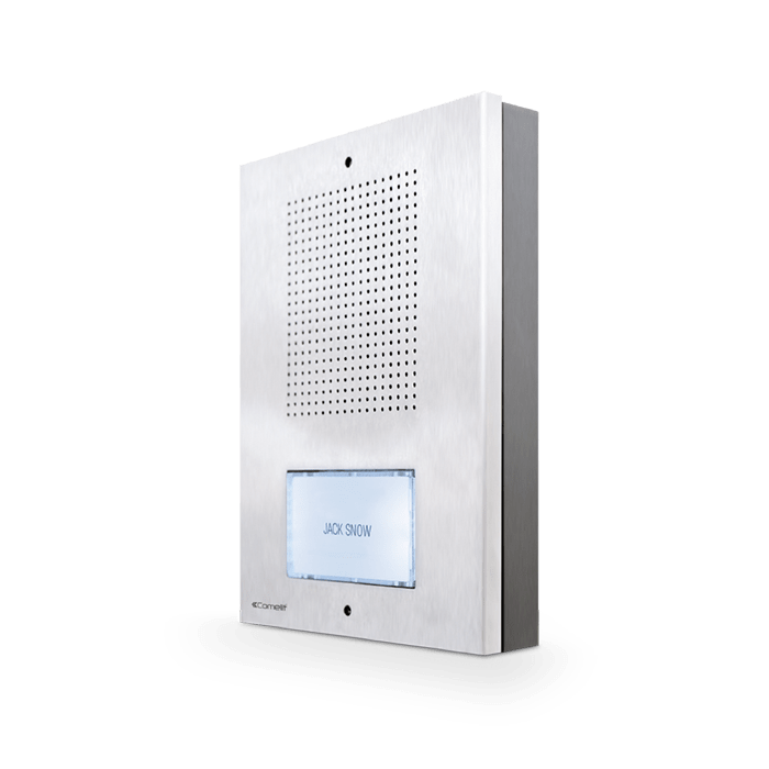 COMELIT - Serie Extra - Pulsantiera audio da parete, sistema 2 fili, 1 pulsante, acciaio inox, retroilluminazione bianca