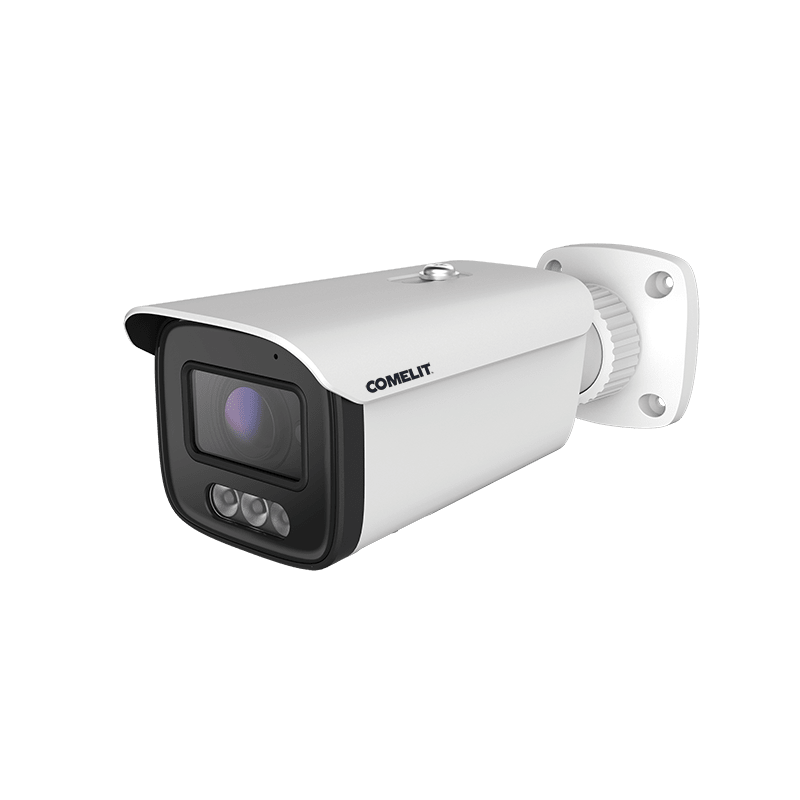 COMELIT - Serie Next - Telecamera IP bullet 4MP ColorUP, ottica fissa 2.8mm, White LED 30m, Smart IR, dual light, microfono, slot SD, IP67, 12V e PoE, ONVIF IB04N2FA