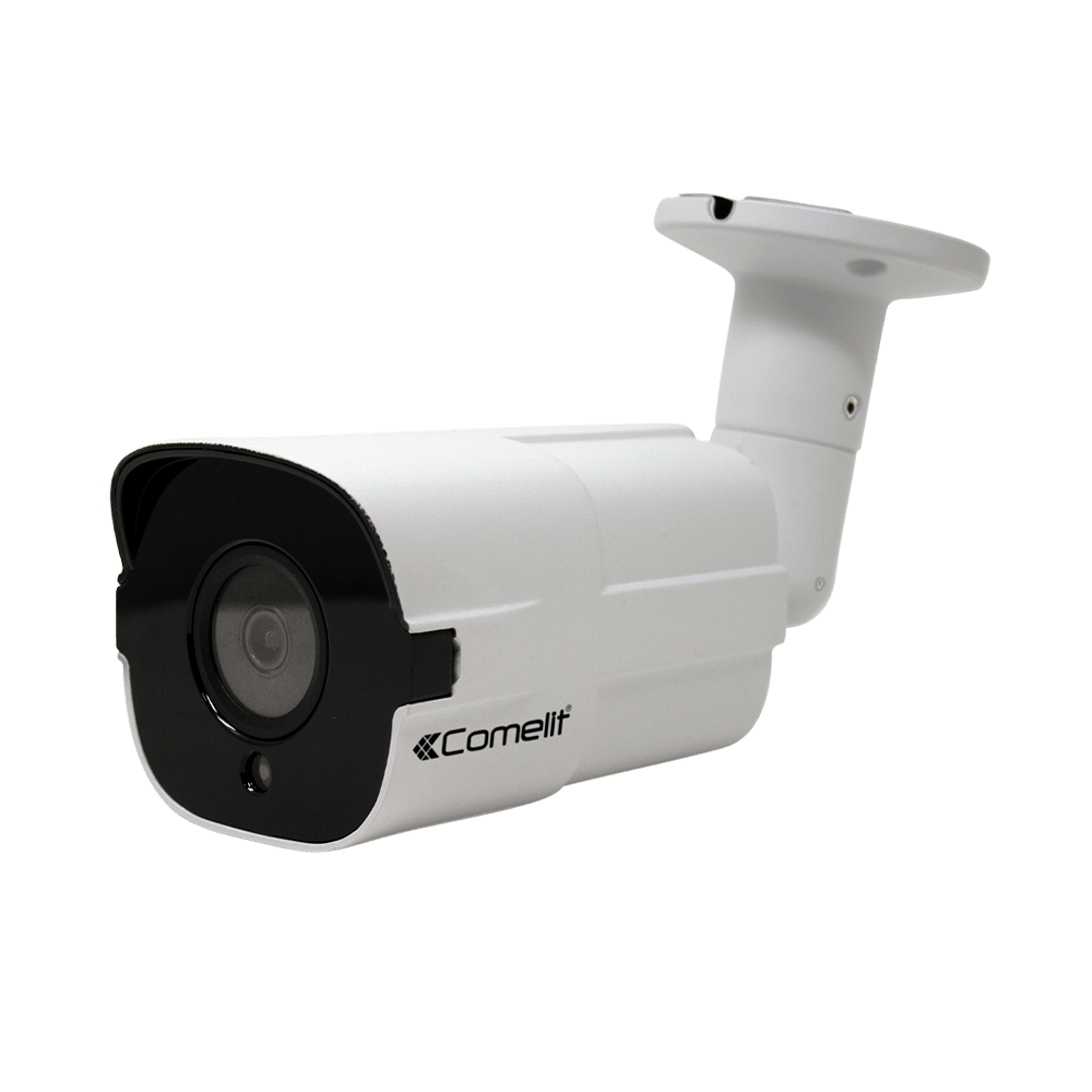 COMELIT - Serie Next - Telecamera IP turret 8MP, ottica varifocale motorizzata 2.8-12mm, LED IR 50m, analisi video, slot SD, microfono, IP67, 12V e PoE, ONVIF