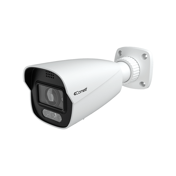 COMELIT - Serie Advance - Telecamera IP bullet 5MP perimetrale, varifocale 2.8-12mm, LED IR 50m, speaker flash LED, 12V e PoE, ONVIF IPBCAMA05Z02A