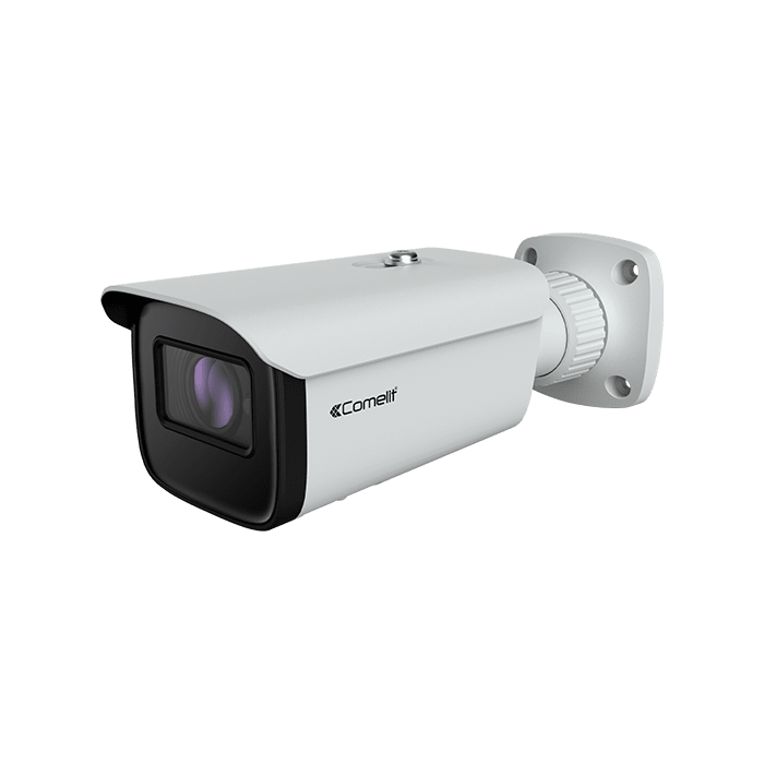 COMELIT - Serie Advance - Telecamera IP bullet 8MP, ottica fissa 2.8mm, LED IR 50m, slot SD, alluminio IP67, 12V e PoE, ONVIF IPBCAMA08FC