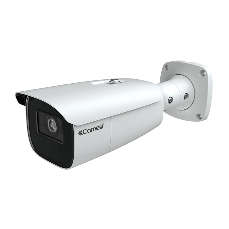 COMELIT - Serie Advance - Telecamera IP big bullet 8MP, varifocale 2.8-12mm, LED IR 70m, slot SD, alluminio IP67, 12V e PoE, funzione analisi video, ONVIF