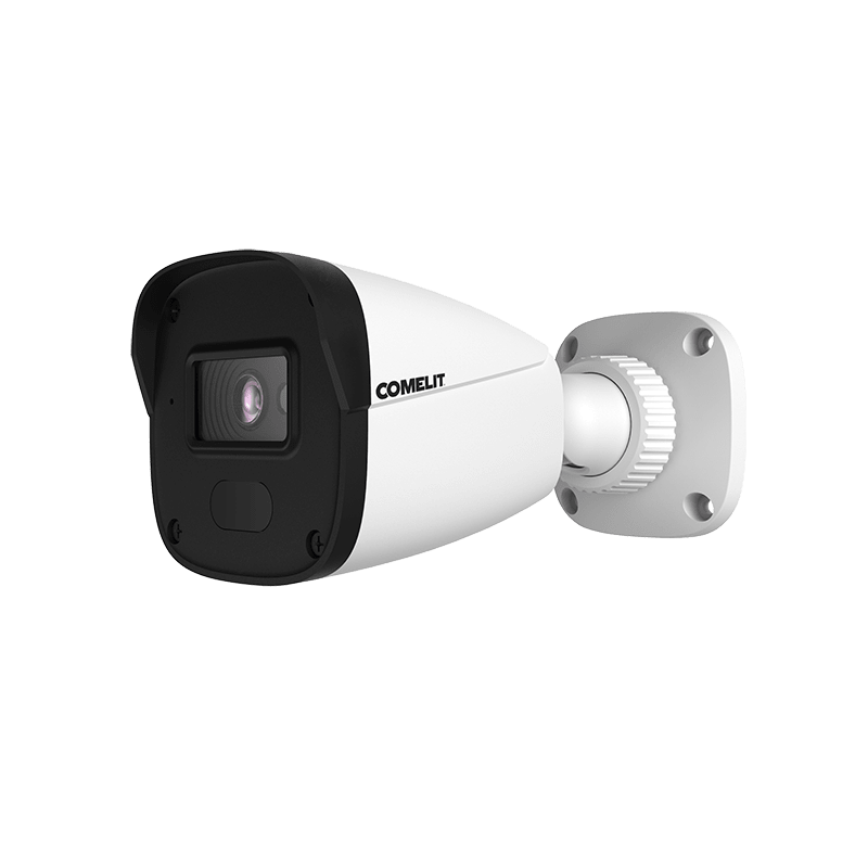 COMELIT - Serie Next - Telecamera IP bullet 4MP, ottica fissa 2.8mm, LED IR 20m, funzioni analisi video, alluminio IP67, 12V e PoE, ONVIF