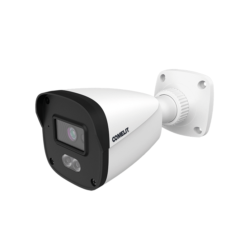 COMELIT - Serie Next - Mini telecamera IP bullet compatta ColorUP,  4MP@30 fps, ottica fissa 2.8mm, White LED 20m, dual light, microfono, 12V e PoE, ONVIF IPBCAMN04F01CUA