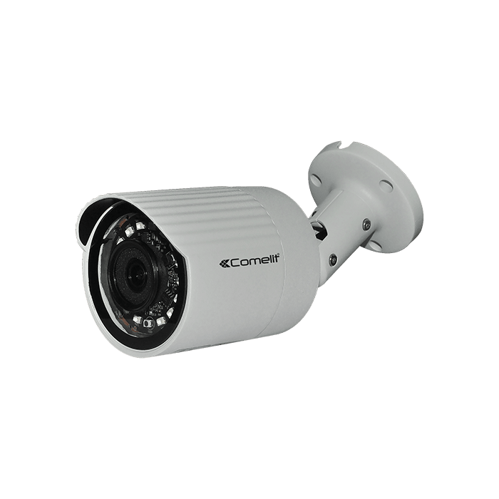 COMELIT - Telecamera IP bullet a colori bianca 4MP, ottica fissa 3.6mm, Smart IR 30m, contenitore waterproof IP66, compatibile ONVIF IPBCAMP04FA