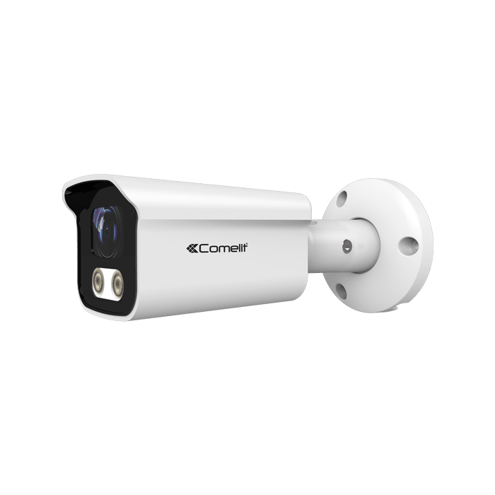 COMELIT - Serie Smart - Telecamera IP bullet 5MP, ottica fissa 3.6mm, IR 20m, contenitore alluminio IP66, alimentazione 12V e PoE, ONVIF