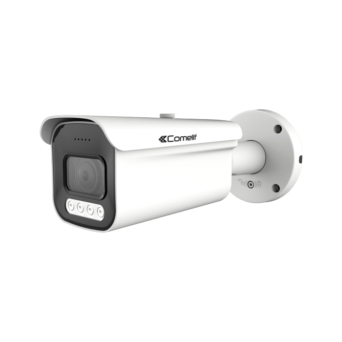COMELIT - Serie Smart - Telecamera IP bullet 4K, ottica varifocale 2.7-13.5mm, IR 40m, video analisi, contenitore alluminio IP66, ONVIF IPBCAMS08Z01B