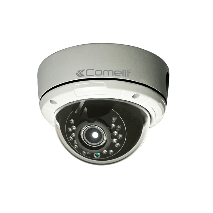 COMELIT - Serie Advance - Telecamera IP vandaldome 8MP, ottica varifocale motorizzata 2.8-12mm, LED IR 50m, IK10, alluminio IP67, 12V e PoE, ONVIF