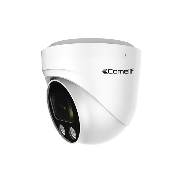 COMELIT - Serie Smart - Telecamera IP minidome 5MP, ottica varifocale 2.7-13.5mm, sensore Sony, IR 30m, video analisi, contenitore alluminio IP66, ONVIF