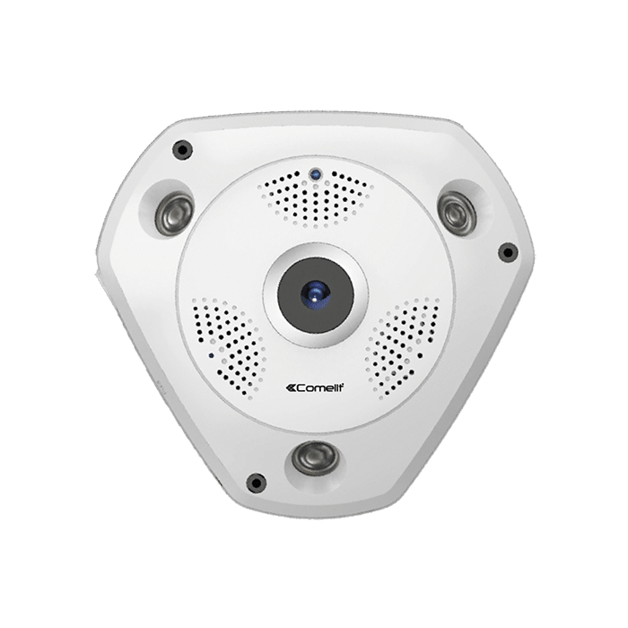 COMELIT - Telecamera IP Fish-Eye HD, ottica fissa 1.44mm, angolo 360°, collegamento wireless/cablato, IR 10m, utilizzo interno