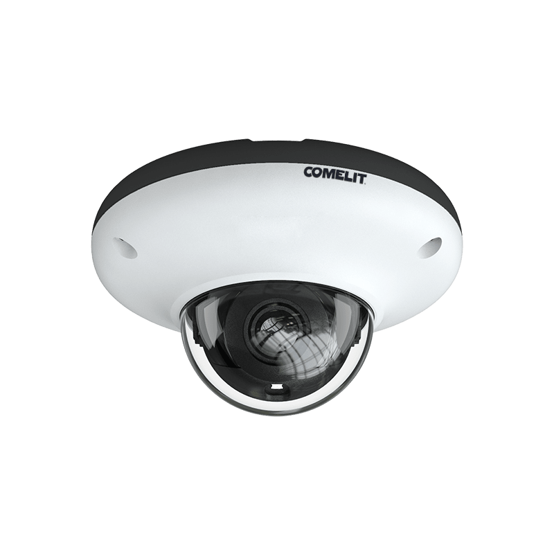 COMELIT - Serie Advance - Telecamera IP vandaldome 4MP, ottica fissa 2.8mm, LED IR 20m, IK10, detection, microfono, alluminio IP66, 12V e PoE, ONVIF