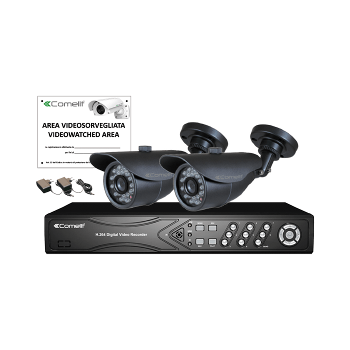 COMELIT - Kit IP, NVR IPNVR045DPOE + 2 telecamere IPBCAM02MA + accessori IPKITPOE045A