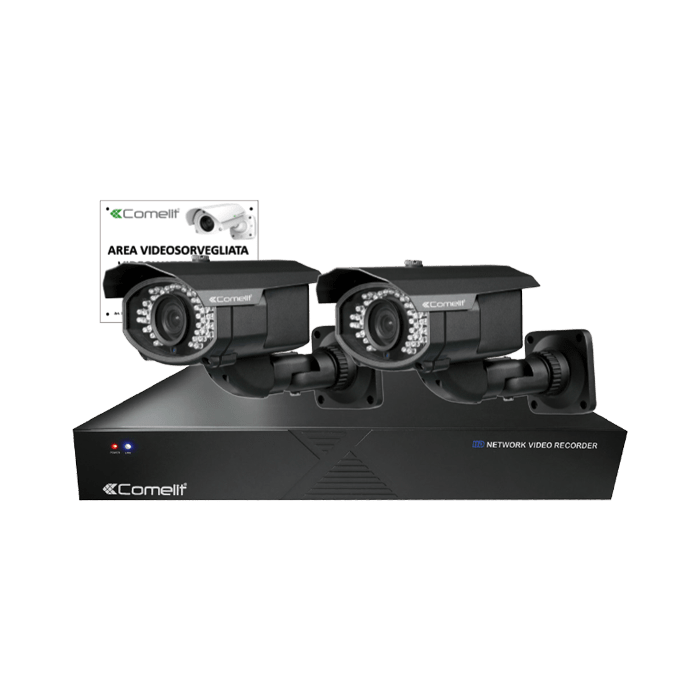 COMELIT - Kit IP, NVR IPNVR108DPOE + 2 telecamere IPCAM162B + cartello 43500