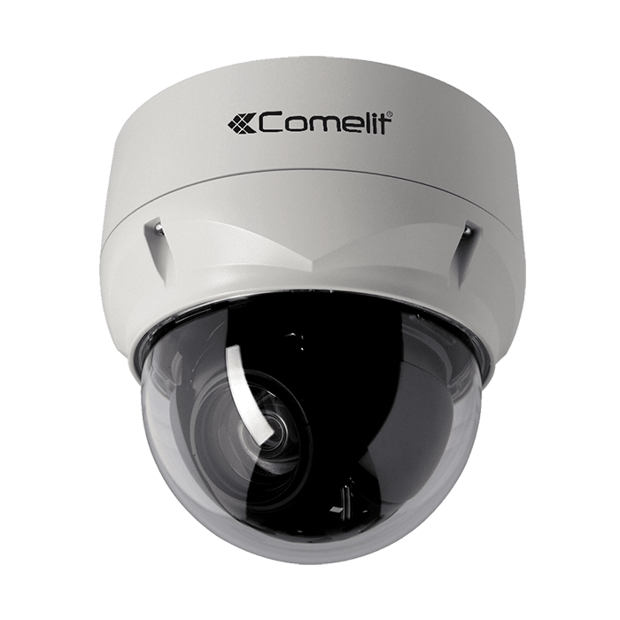 COMELIT - Serie Advance - Telecamera IP turret 5MP perimetrale, varifocale 2.8-12mm, LED IR 50m, speaker flash LED, 12V e PoE, ONVIF