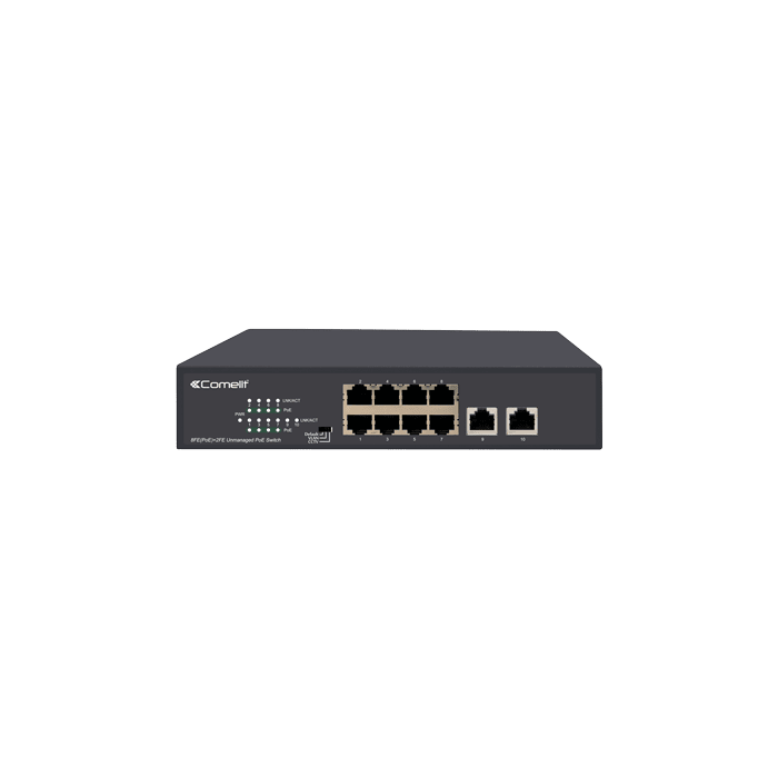 COMELIT - Serie Advance - Switch 8 porte PoE + 2 uplink 10/100 Mbps, potenza 120W totali, alimentazione 100-240V IPSWP08N100A