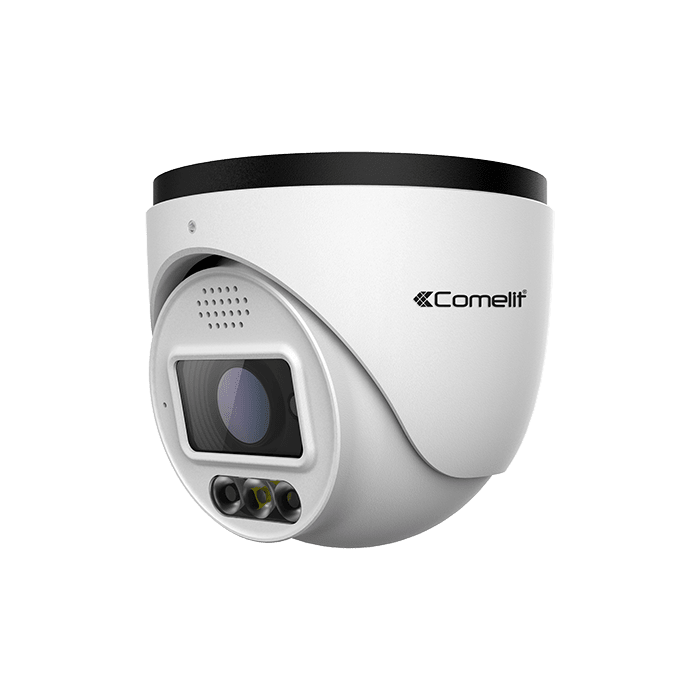 COMELIT - Serie Advance - Telecamera IP turret 5MP perimetrale, varifocale 2.8-12mm, LED IR 50m, speaker flash LED, 12V e PoE, ONVIF