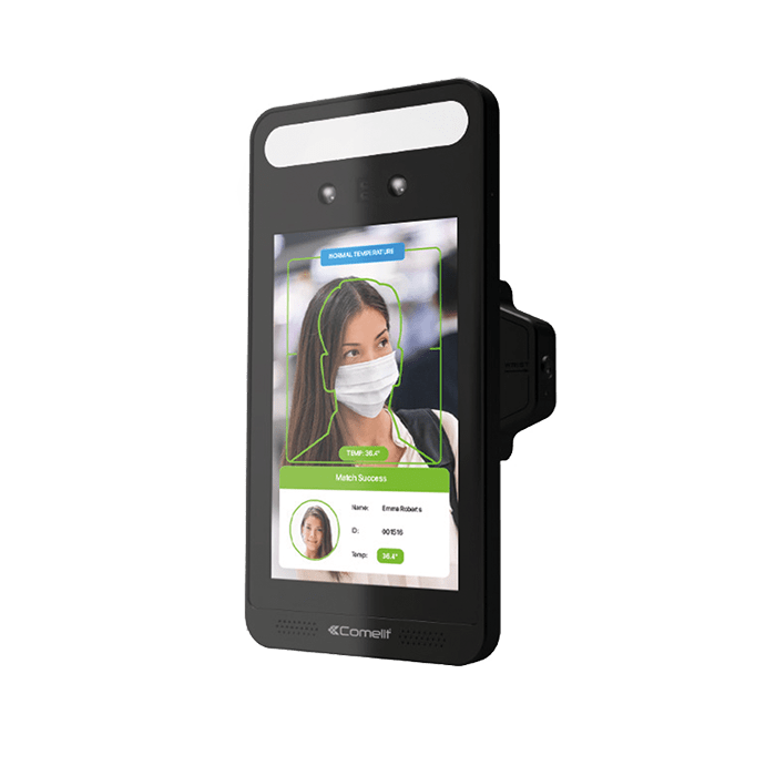 COMELIT - Pannello LCD 8" touch per riconoscimento facciale e misurazione temperatura polso senza contatto, distanza 0-5cm, range 32-43°C, accuratezza ±0.3°C