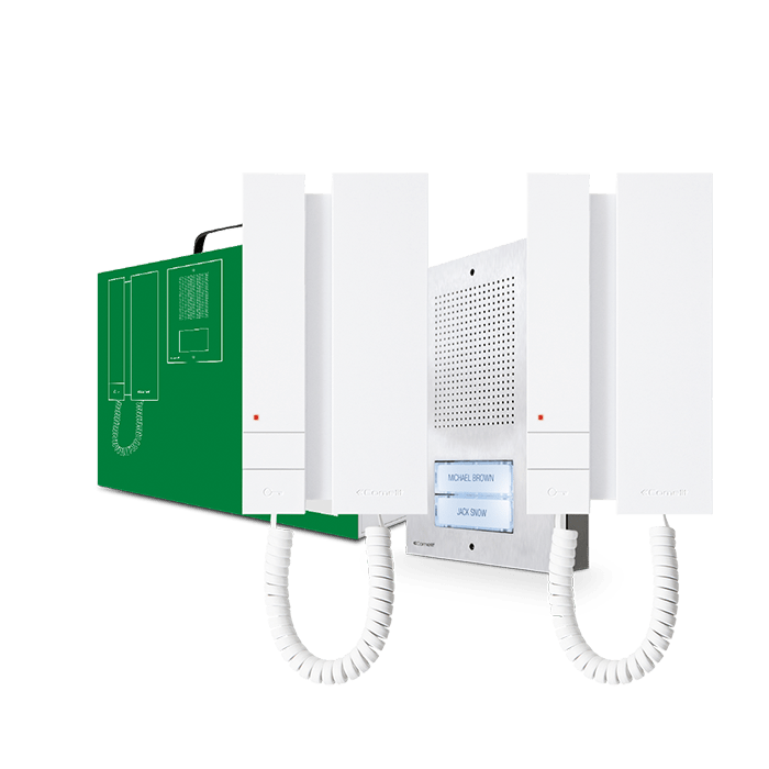 COMELIT - Serie Mini - Kit audio 5 fili bifamiliare Extra-Mini, 2 citofoni, trasformatore 1200