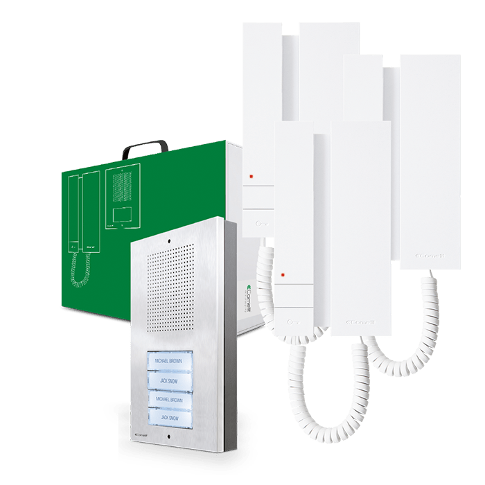 COMELIT - Serie Mini - Kit audio 5 fili trifamiliare Extra-Mini, 3 citofoni, trasformatore 1200